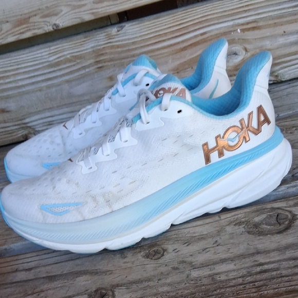 Hoka White and Light Blue Athletic Shoes - Picture 10 of 16